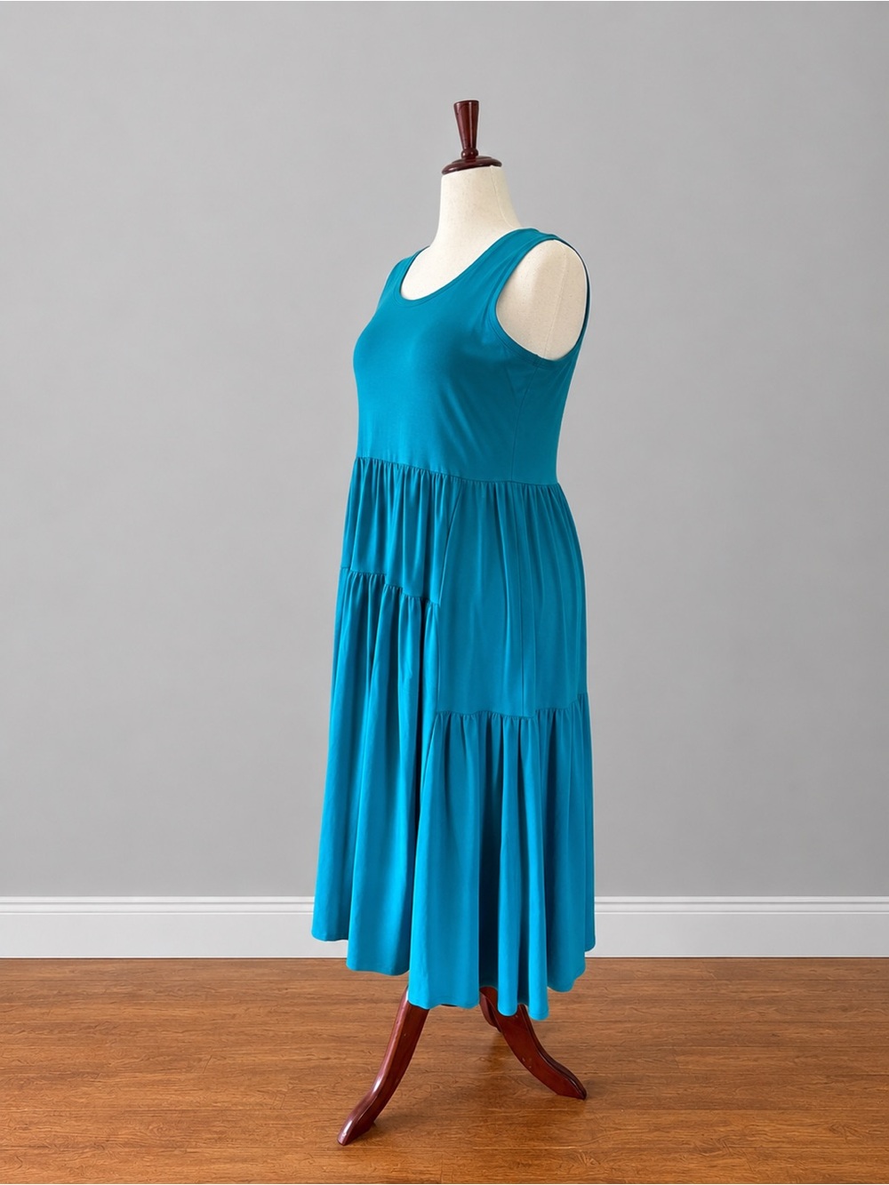 Chicos Sleeveless Tiered Short Maxi/Midi Dress in Peacock Blue